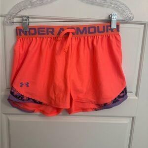 Under Armour Women's Bright Coral and Purple Athletic Shorts